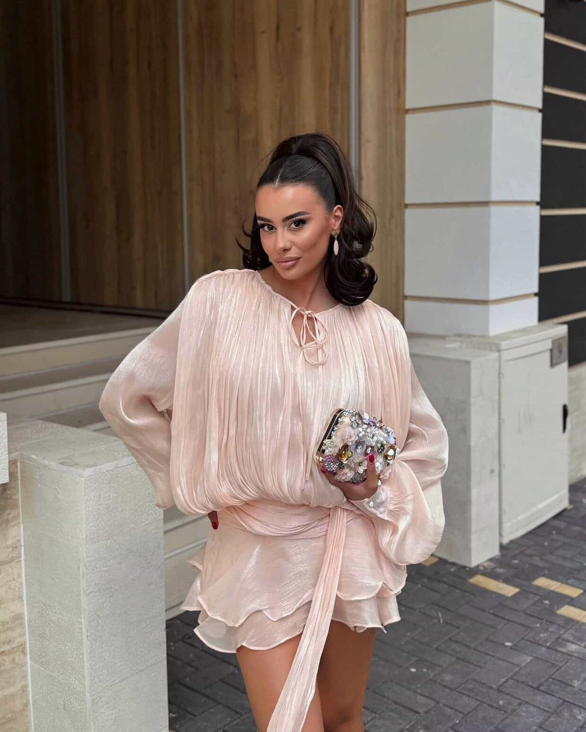 Rosella Pleated Ruffled Mini Dress