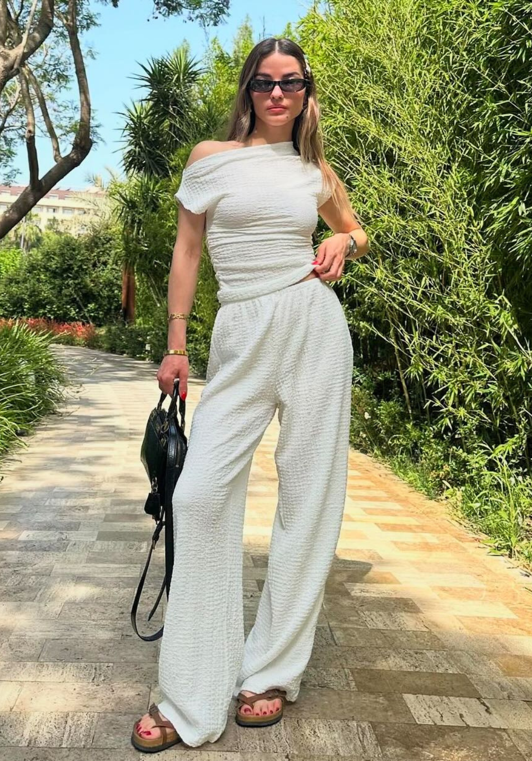 Camara Resort Ecru Off-Shoulder Textured Set