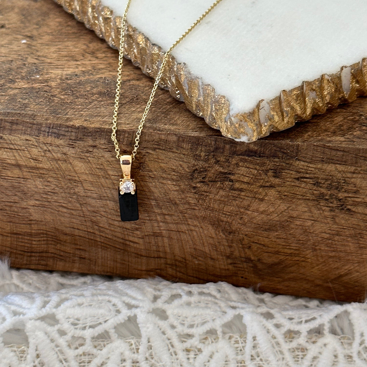 Alessia Black Onyx Bar Necklace