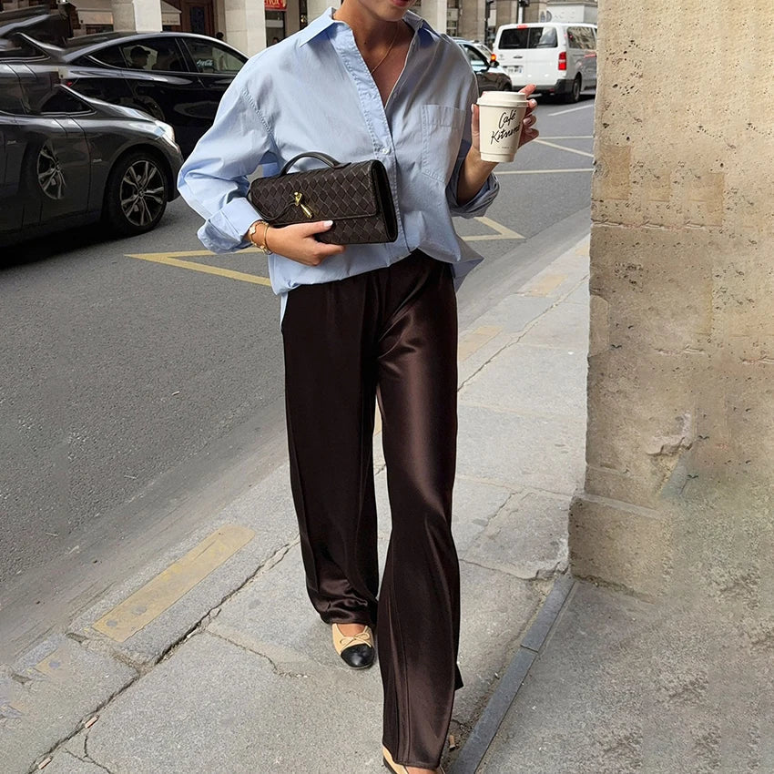 Diana Tricot Satin Flare Leg Pants