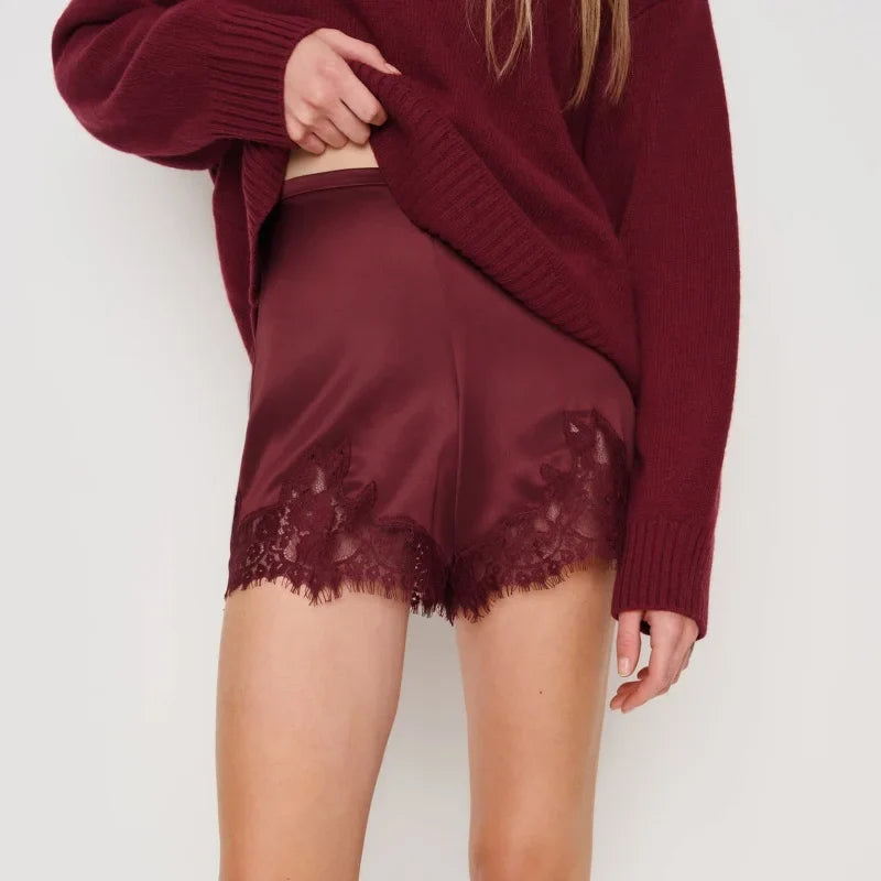 Kendall Lace Trim Satin Shorts
