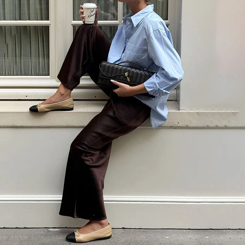 Diana Tricot Satin Flare Leg Pants
