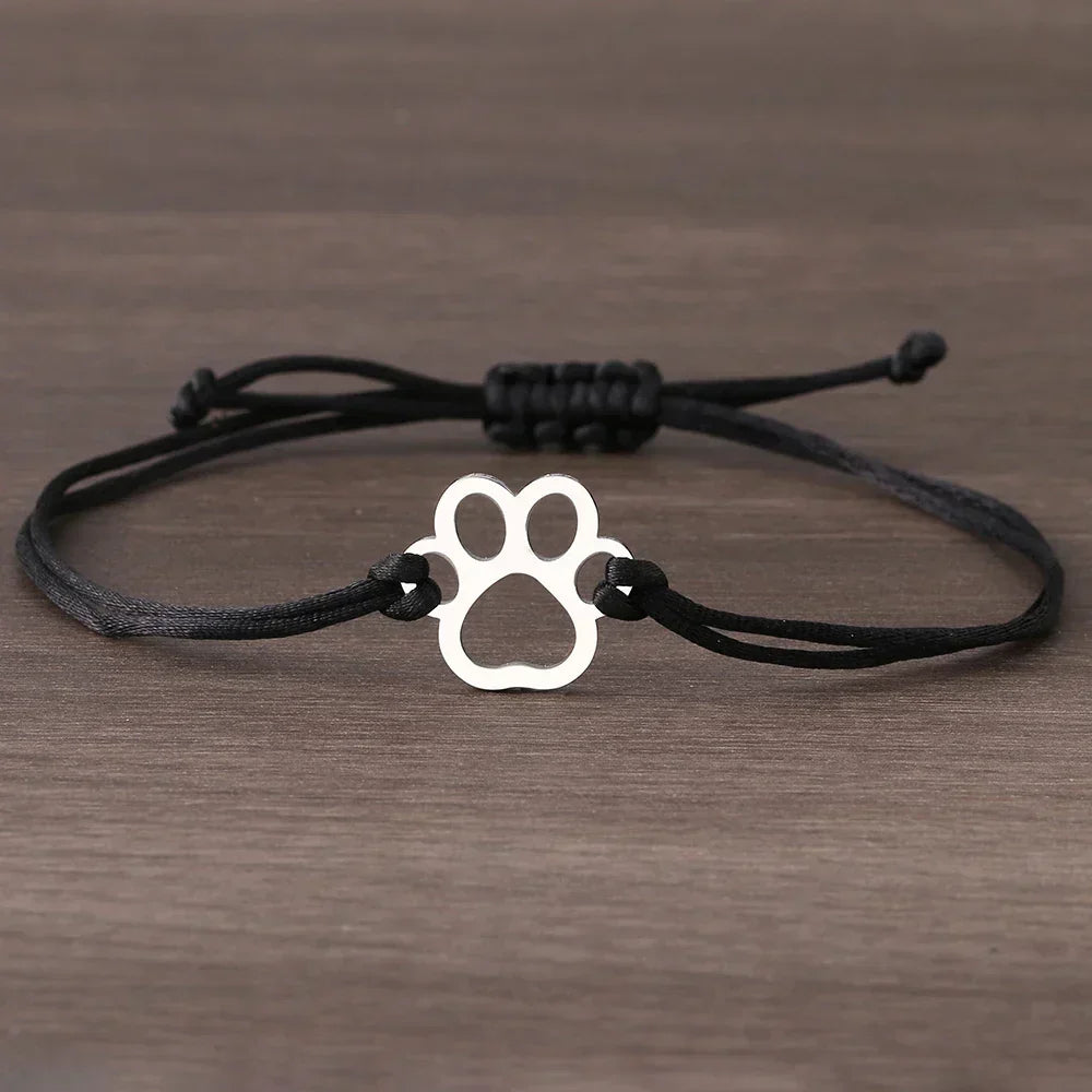 Paw Print Cord Bracelet – Adjustable Black and Red Design
