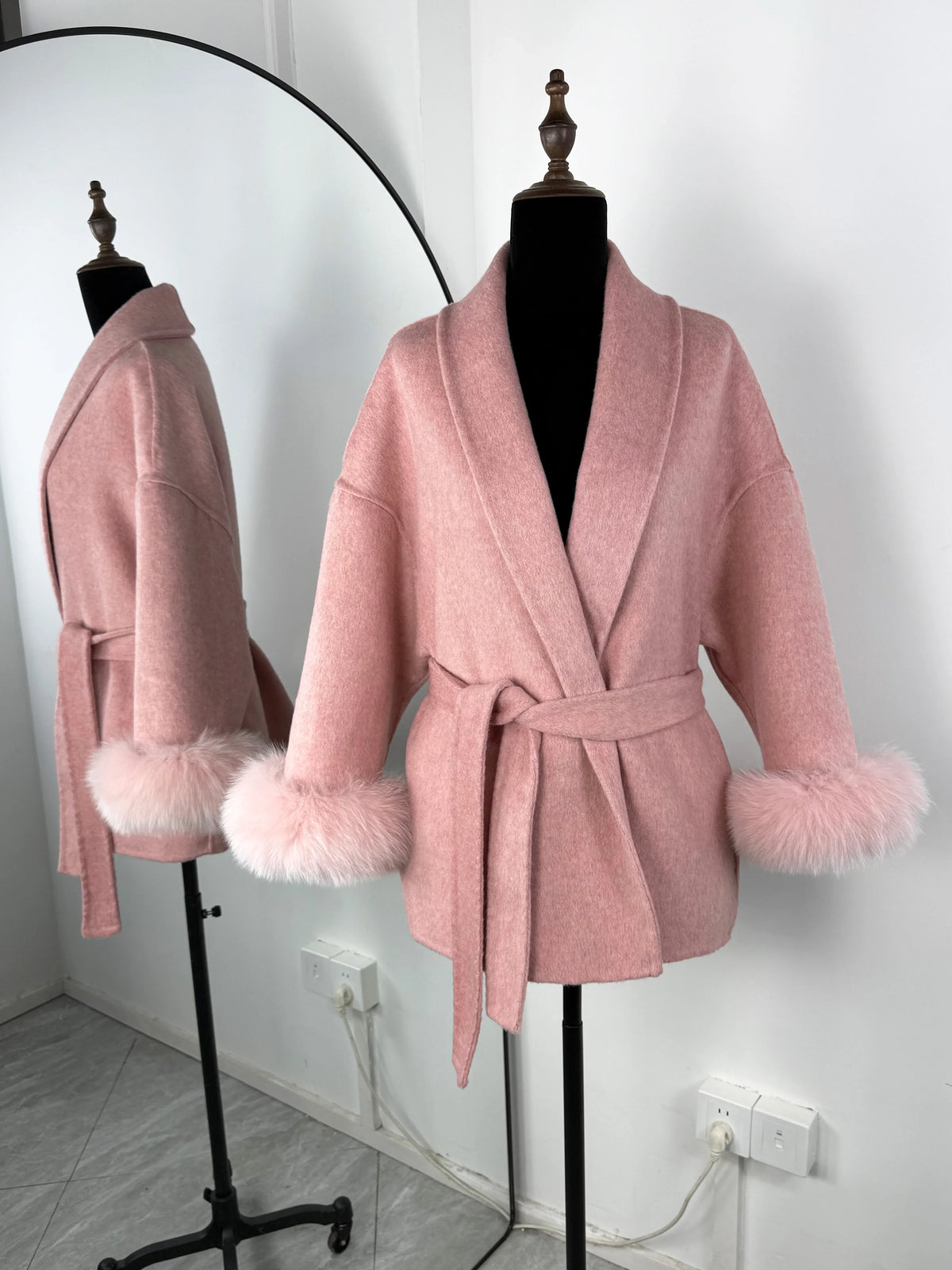 Diana Tricot Faux Fur Cuff Belted Coat