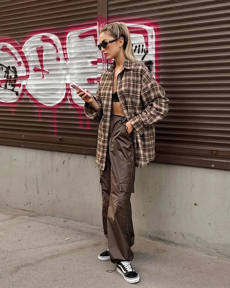 Vintage Century Oversized Plaid Brown Shirt