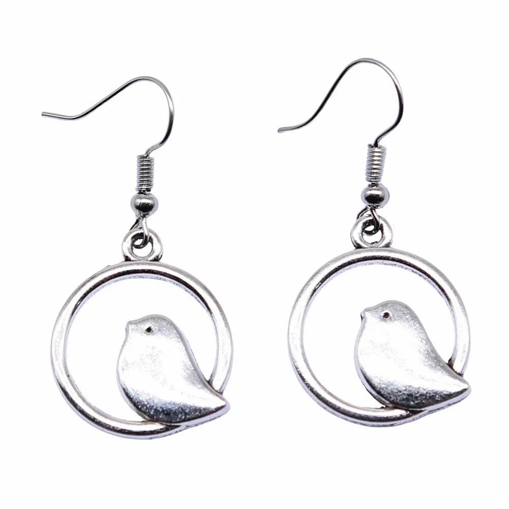 Vintage Bird Charm Drop Earrings – Handmade Boho Jewelry
