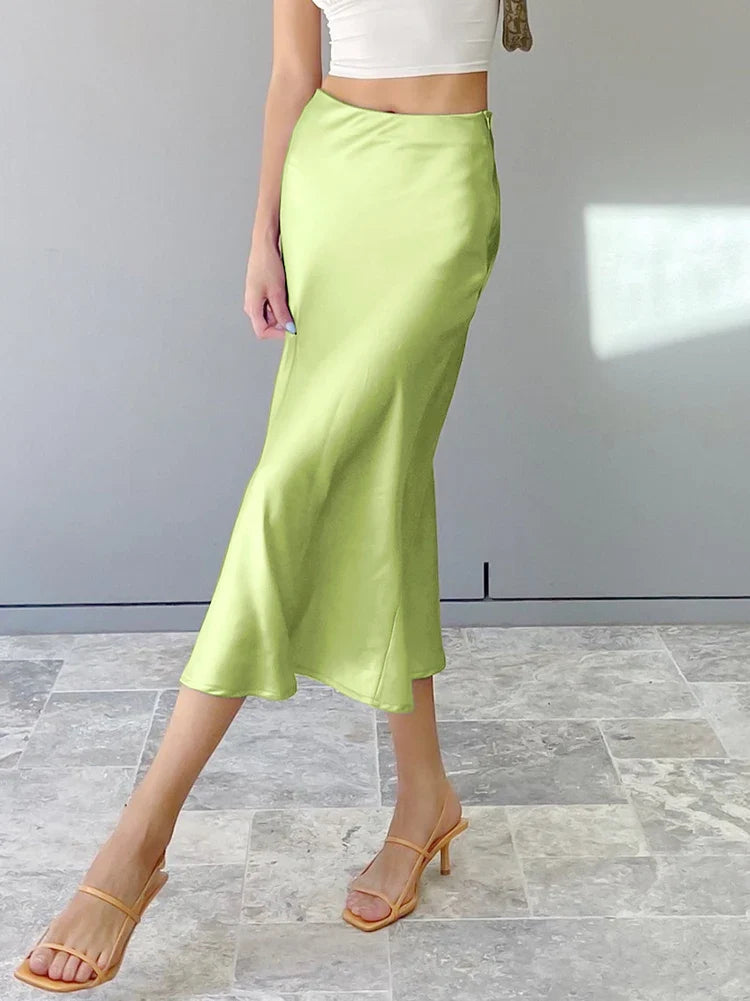 Diana Tricot Satin Midi Skirt