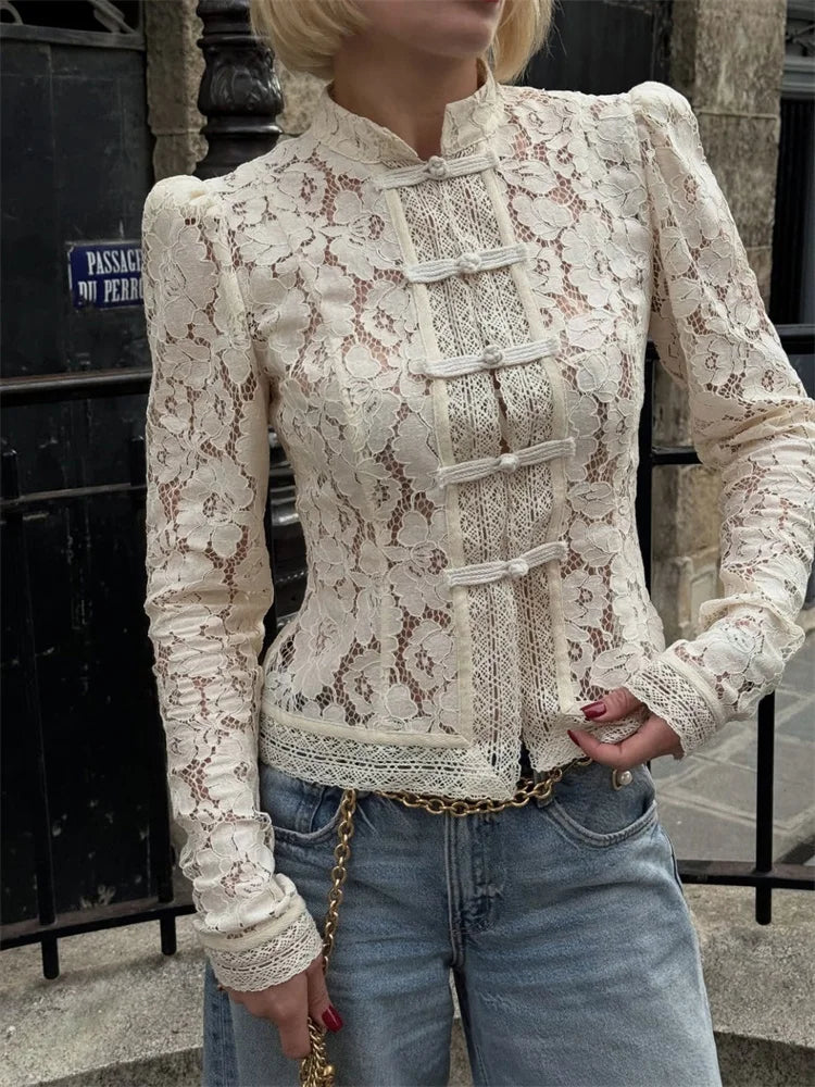 Vintage Century Mandarin Floral Lace Blouse