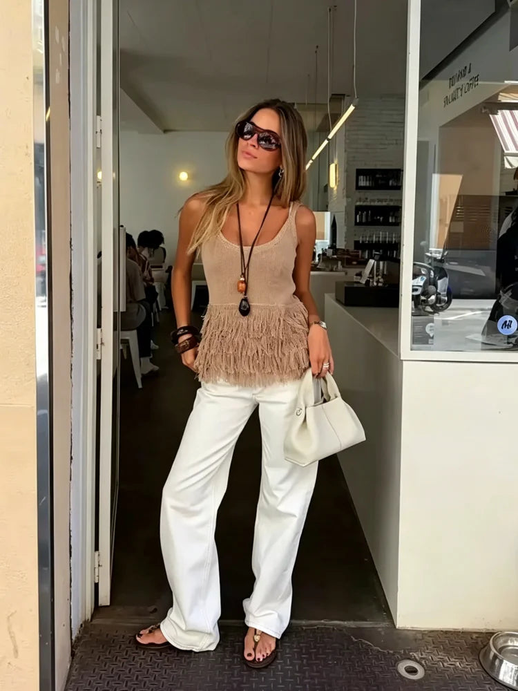 Delphine Boho Tassel Knit Vest Top