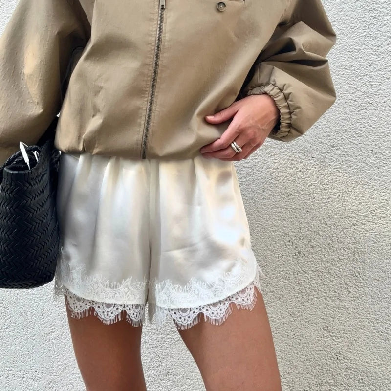 Kendall Lace Trim Satin Shorts