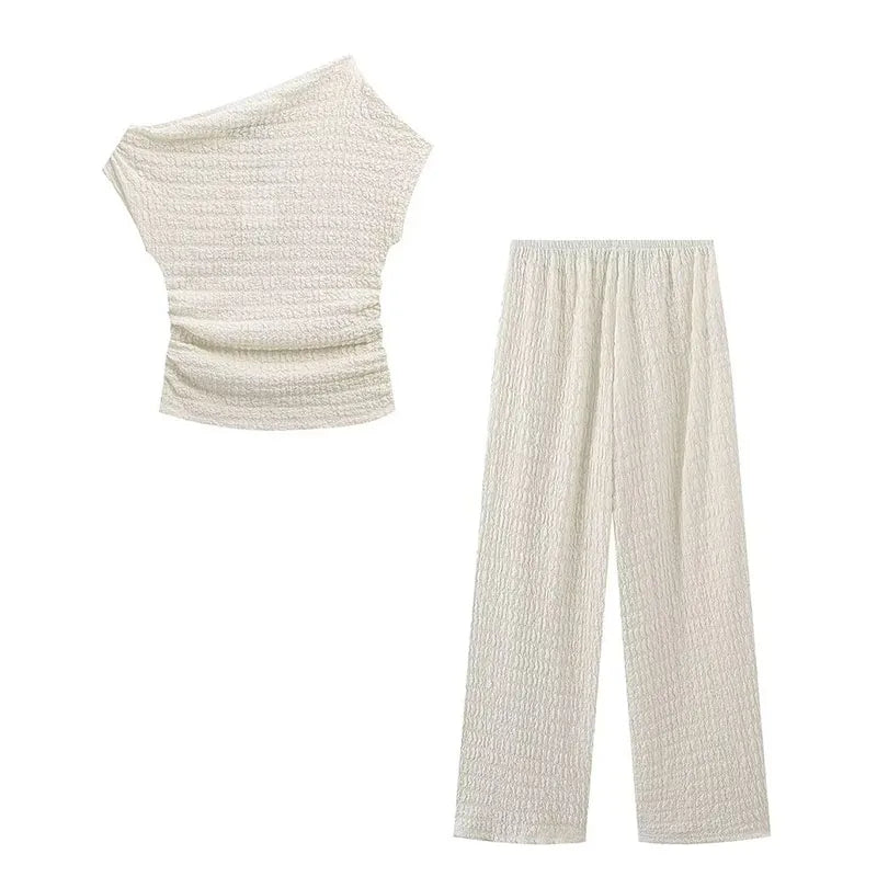 Camara Resort Ecru Off-Shoulder Textured Set