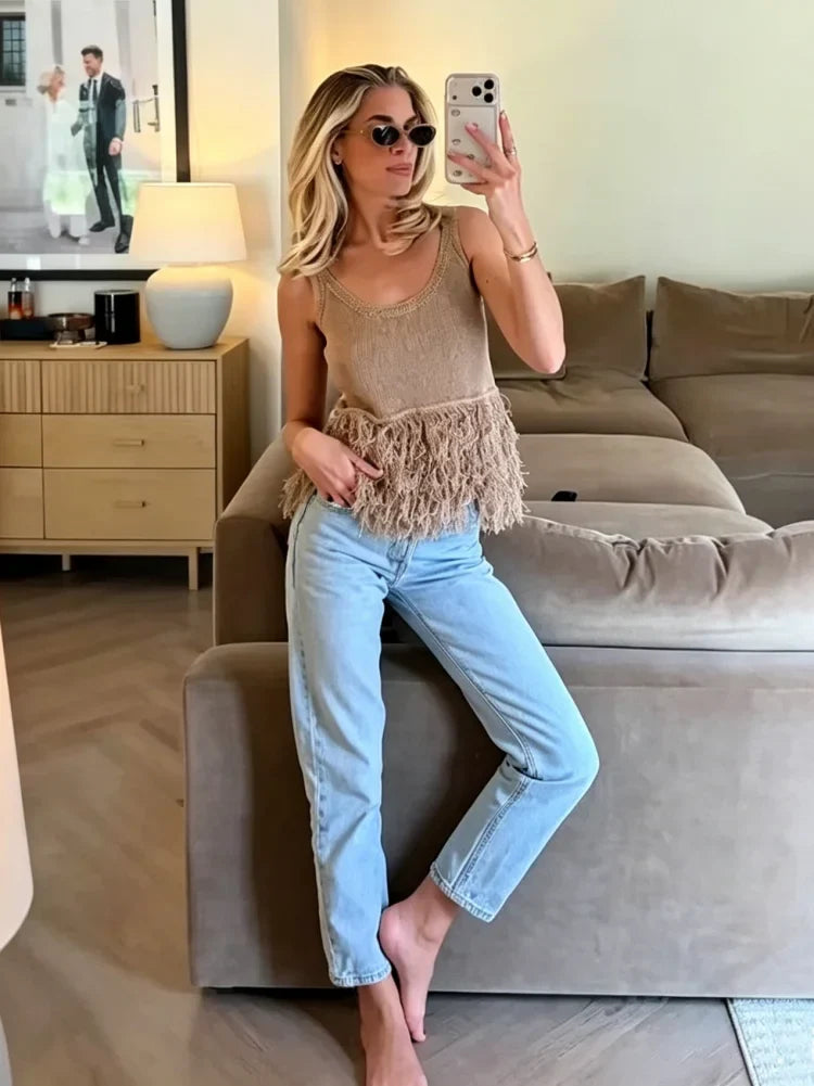 Delphine Boho Tassel Knit Vest Top