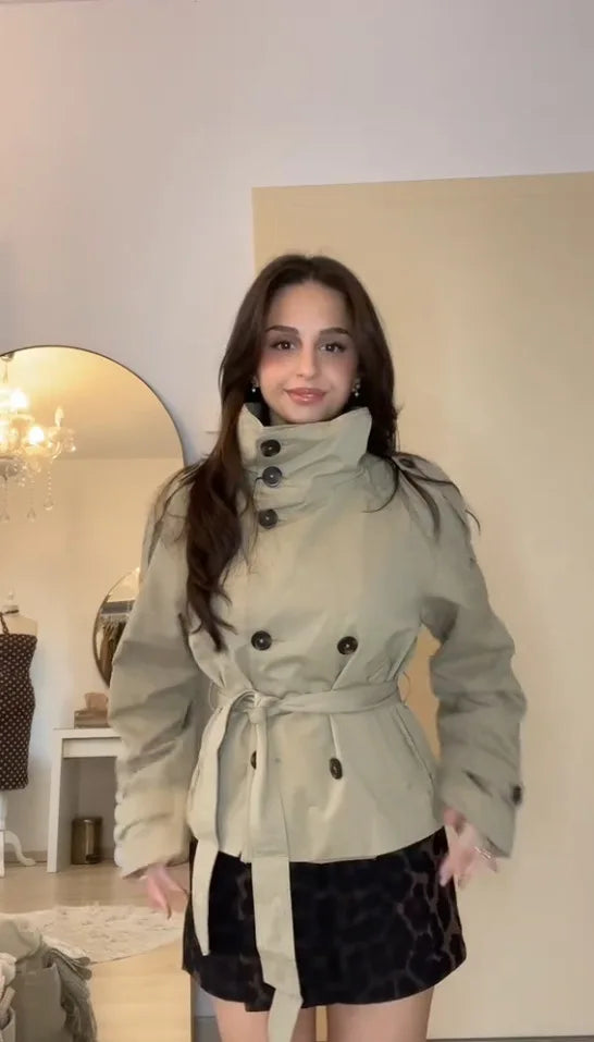 Verona Funnel Neck Belted Cropped Trench Jacket