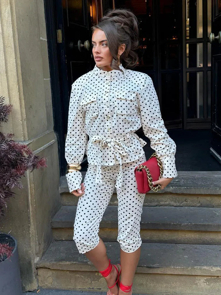 Vintage Century Polka Dot Belted Jacket & Capri Set