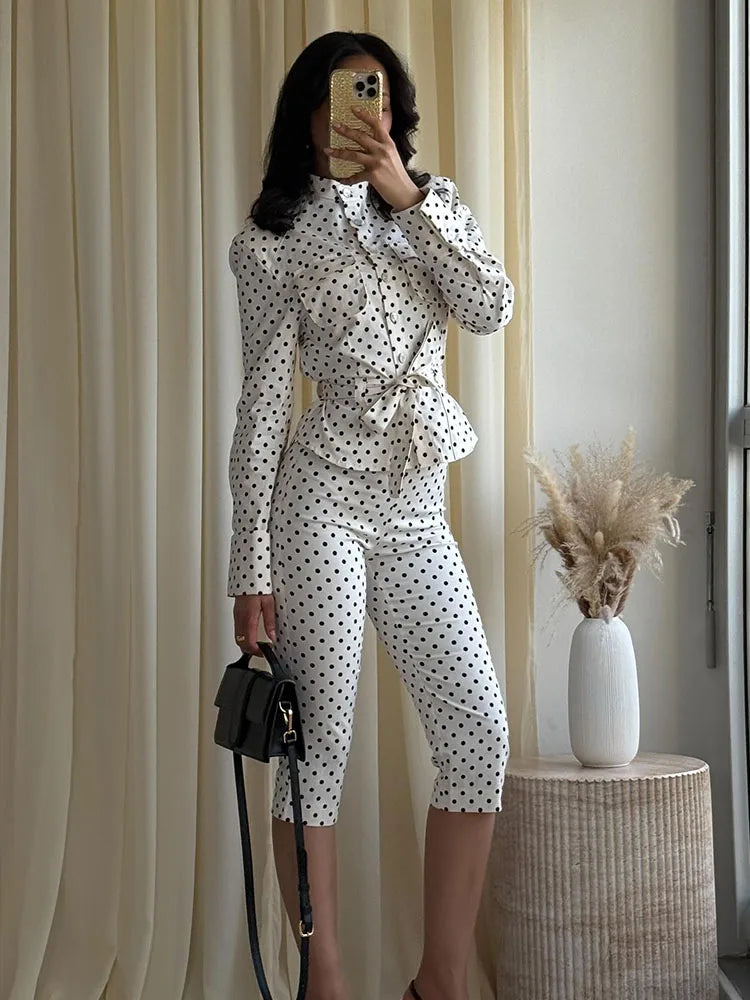 Vintage Century Polka Dot Belted Jacket & Capri Set