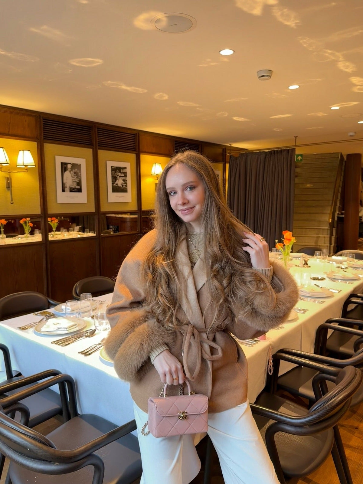 Diana Tricot Faux Fur Cuff Belted Coat