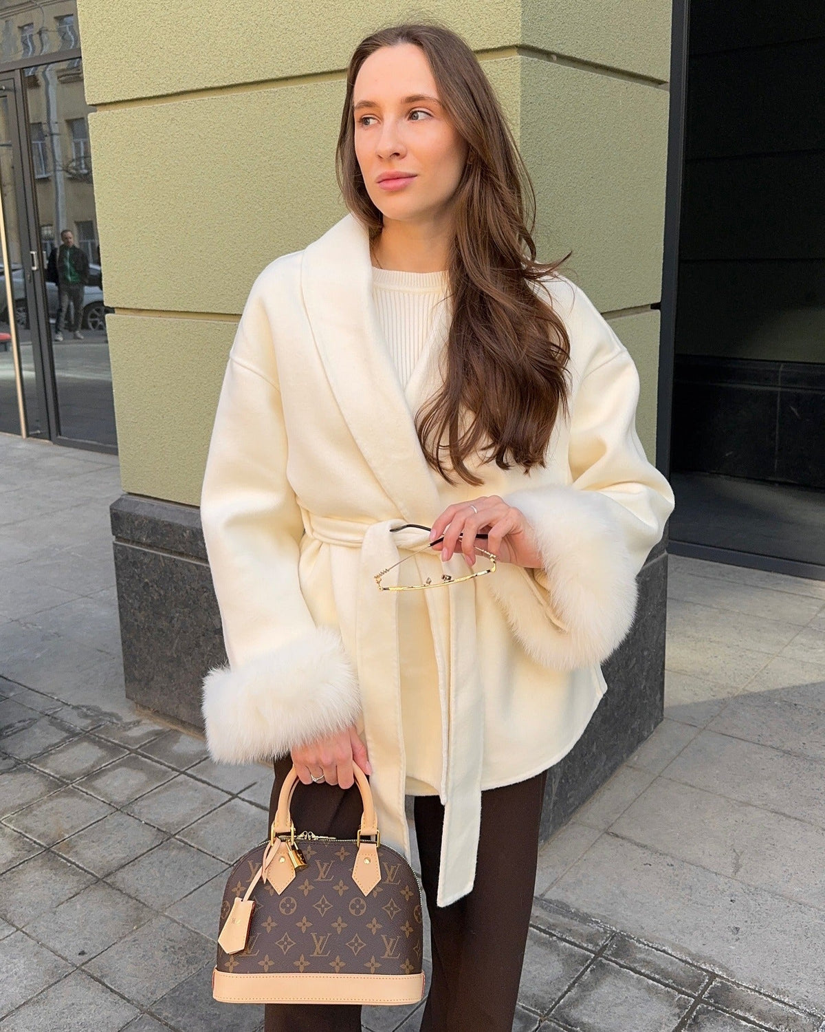 Diana Tricot Faux Fur Cuff Belted Coat