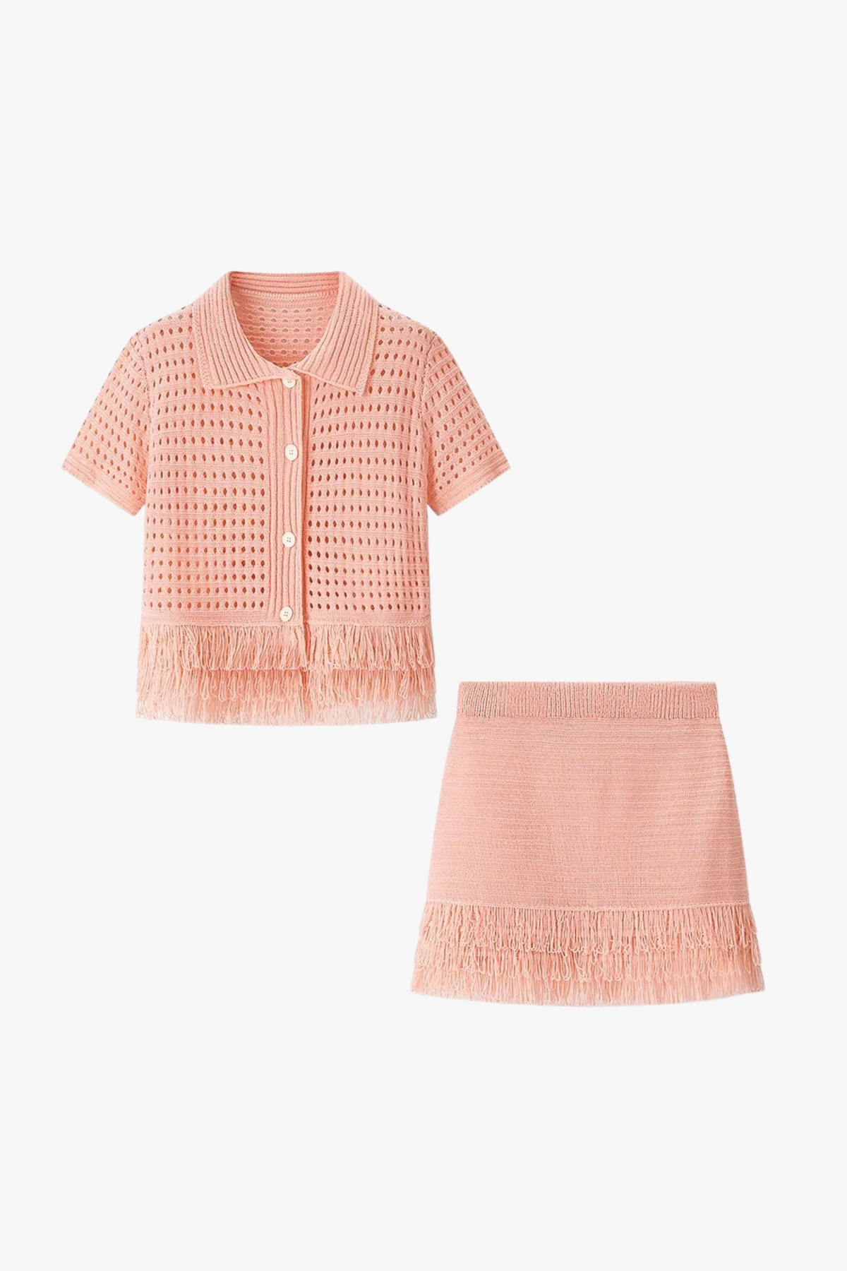 Camara Crochet Fringe Shirt & Skirt Set