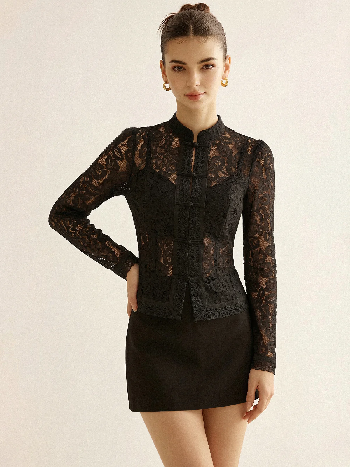 Vintage Century Mandarin Floral Lace Blouse