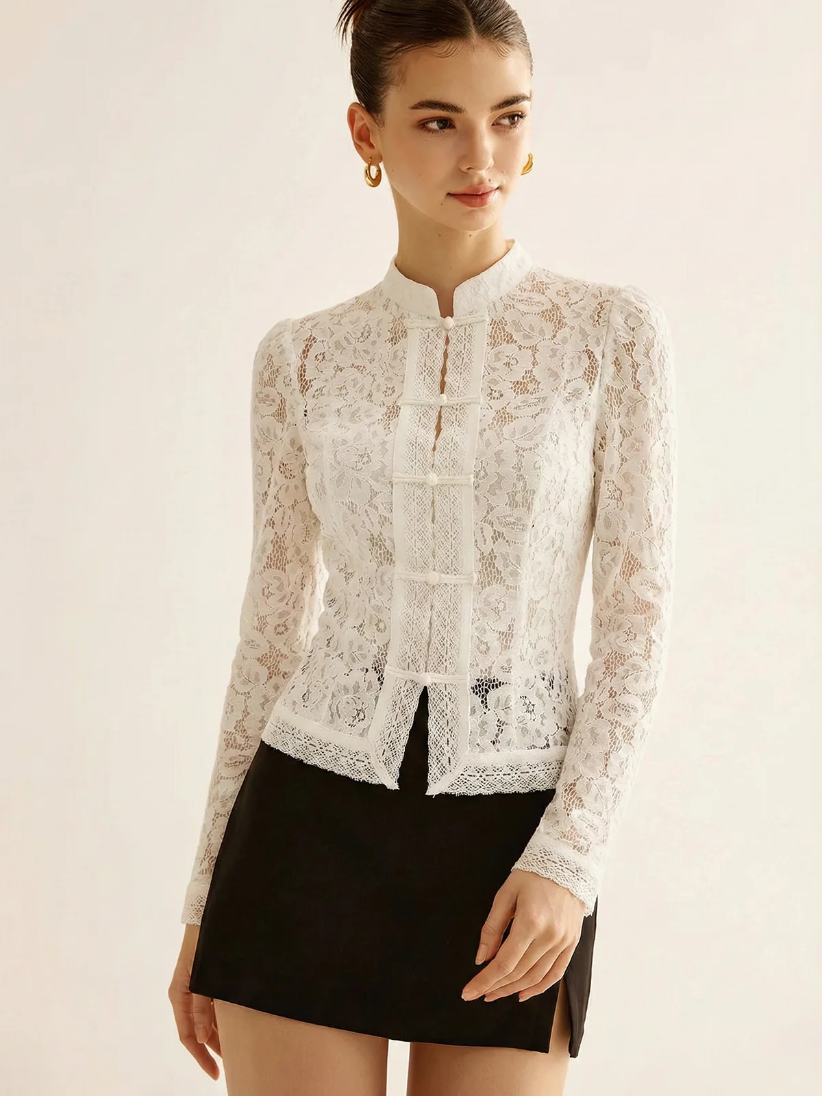 Vintage Century Mandarin Floral Lace Blouse