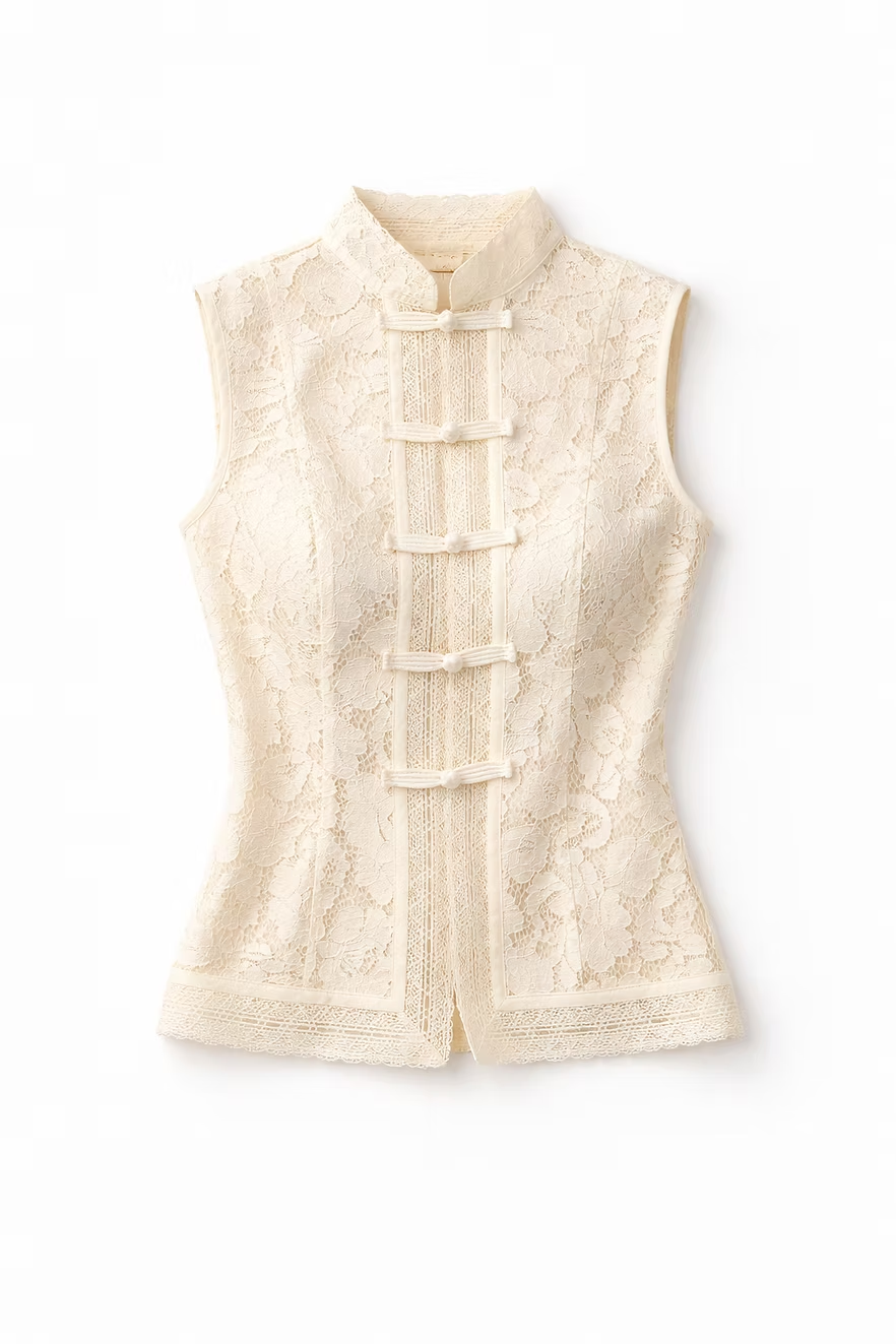 Vintage Century Mandarin Floral Lace Blouse