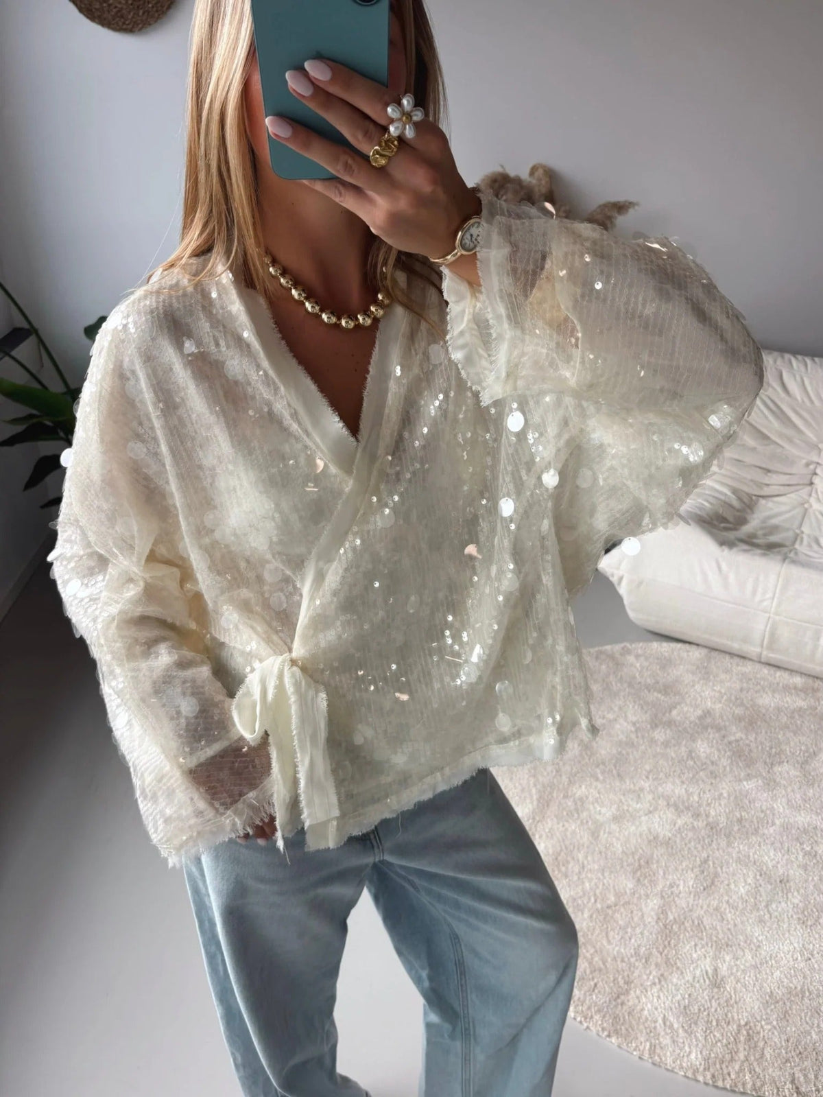 Mach & Aliza Sequin Kimono Top
