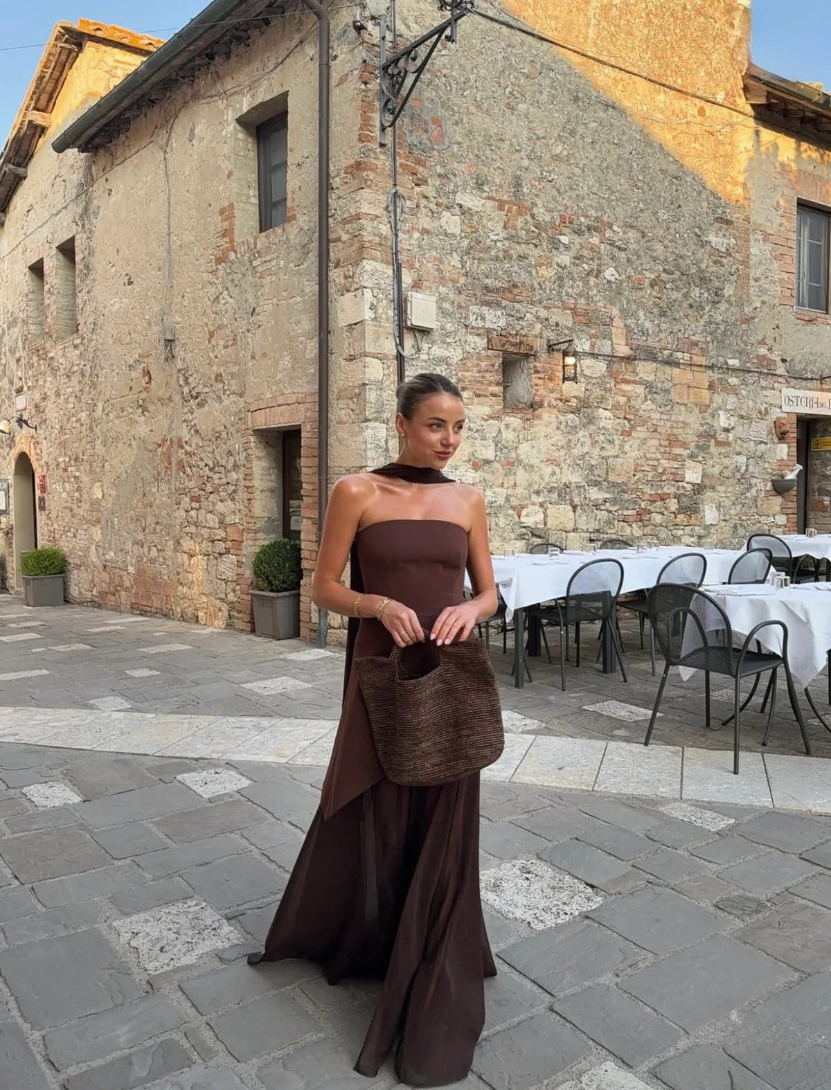 Delilah Asymmetric Sheer Maxi Dress with Scarf