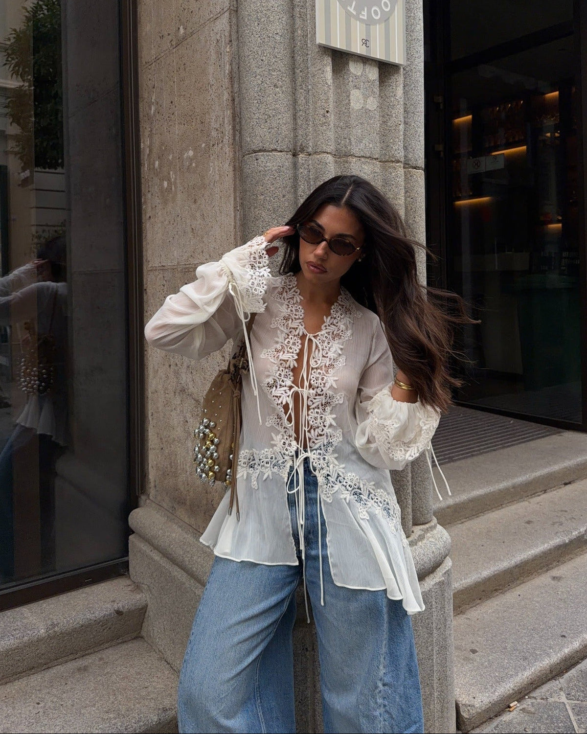 Kendall Front-Tie Lace Top