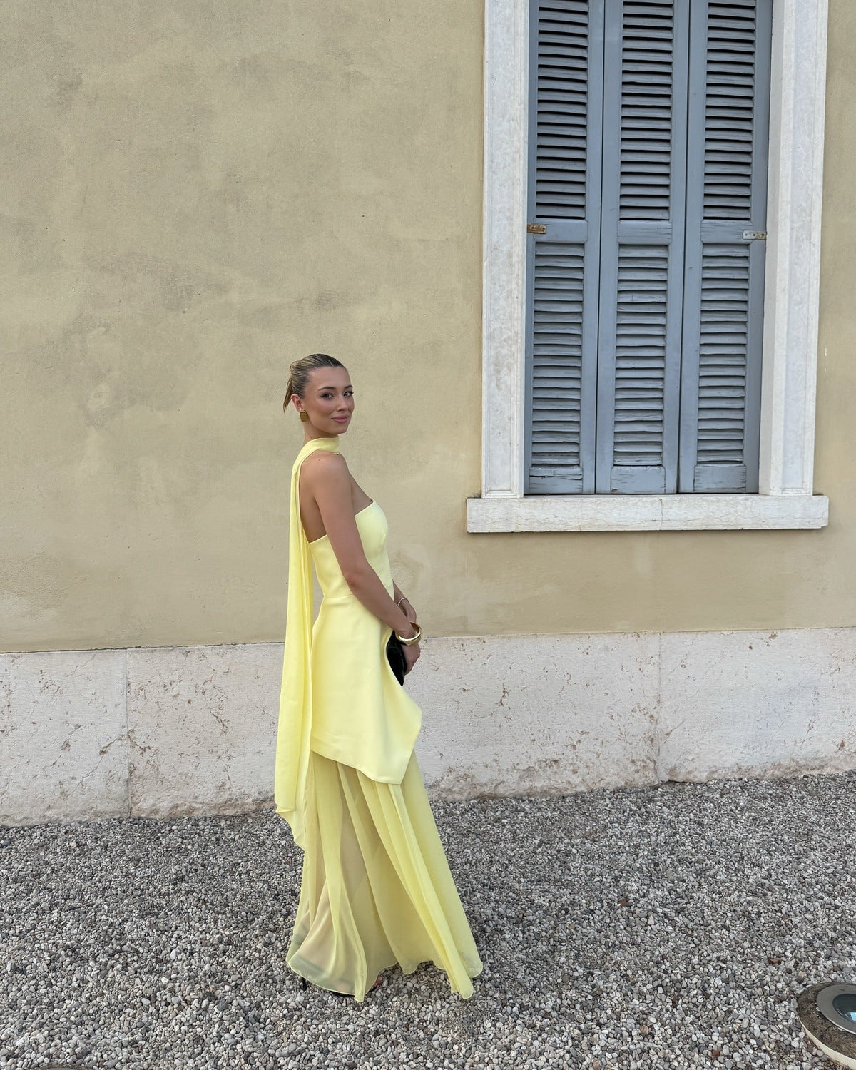 Delilah Asymmetric Sheer Maxi Dress with Scarf