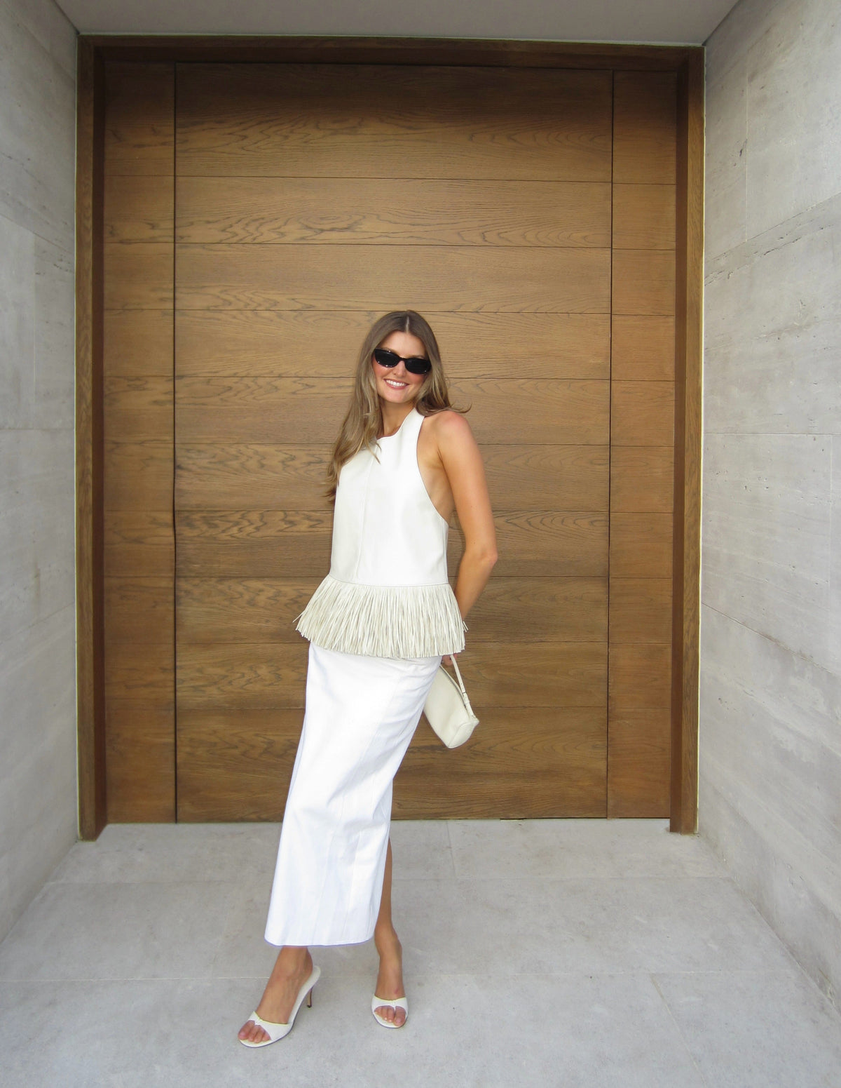 Delphine Faux Leather Fringe Halter Top