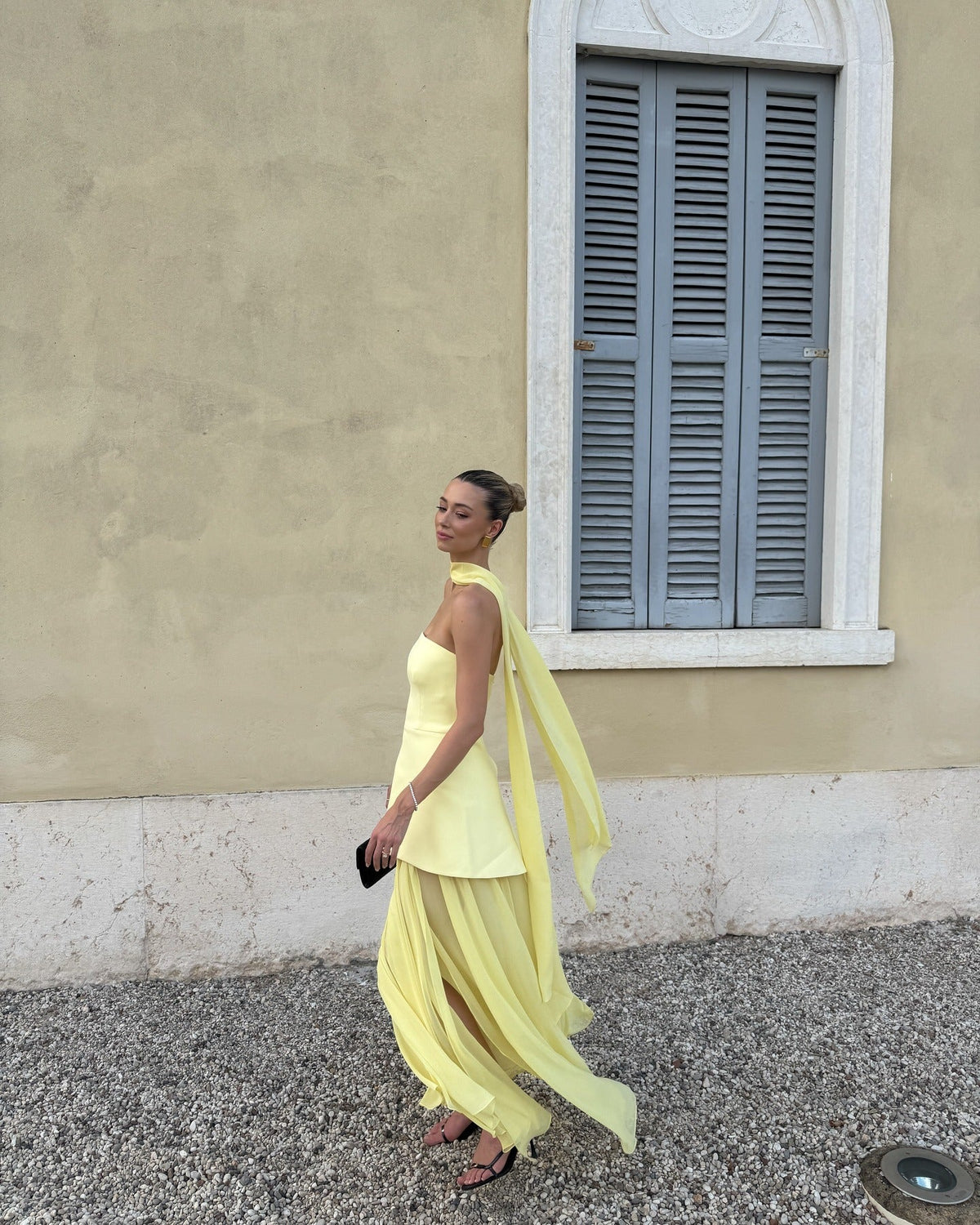 Delilah Asymmetric Sheer Maxi Dress with Scarf