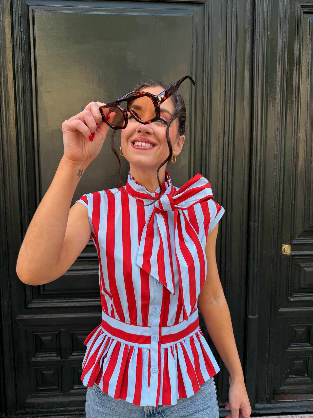 Carnival Striped Bow Blouse