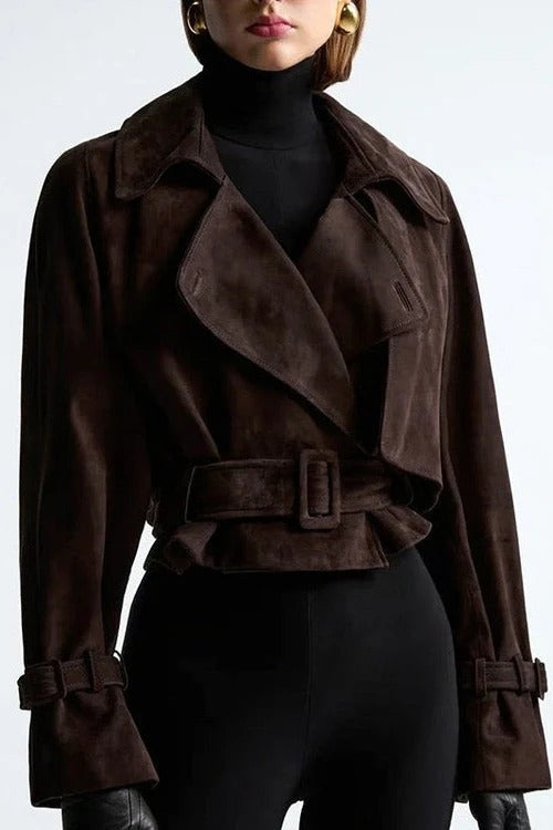 Banbury Faux Suede Cropped Trench Jacket