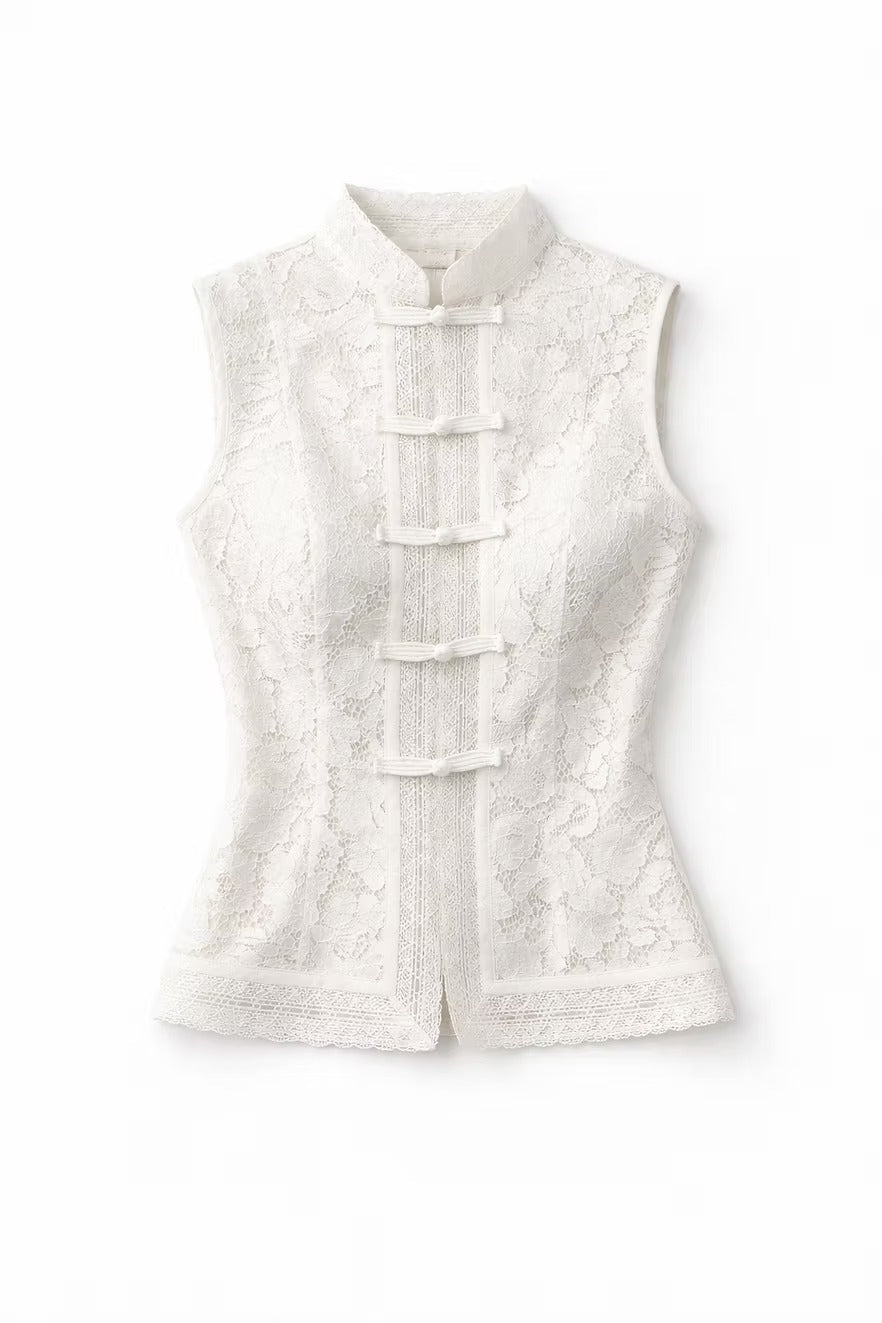 Vintage Century Mandarin Floral Lace Blouse