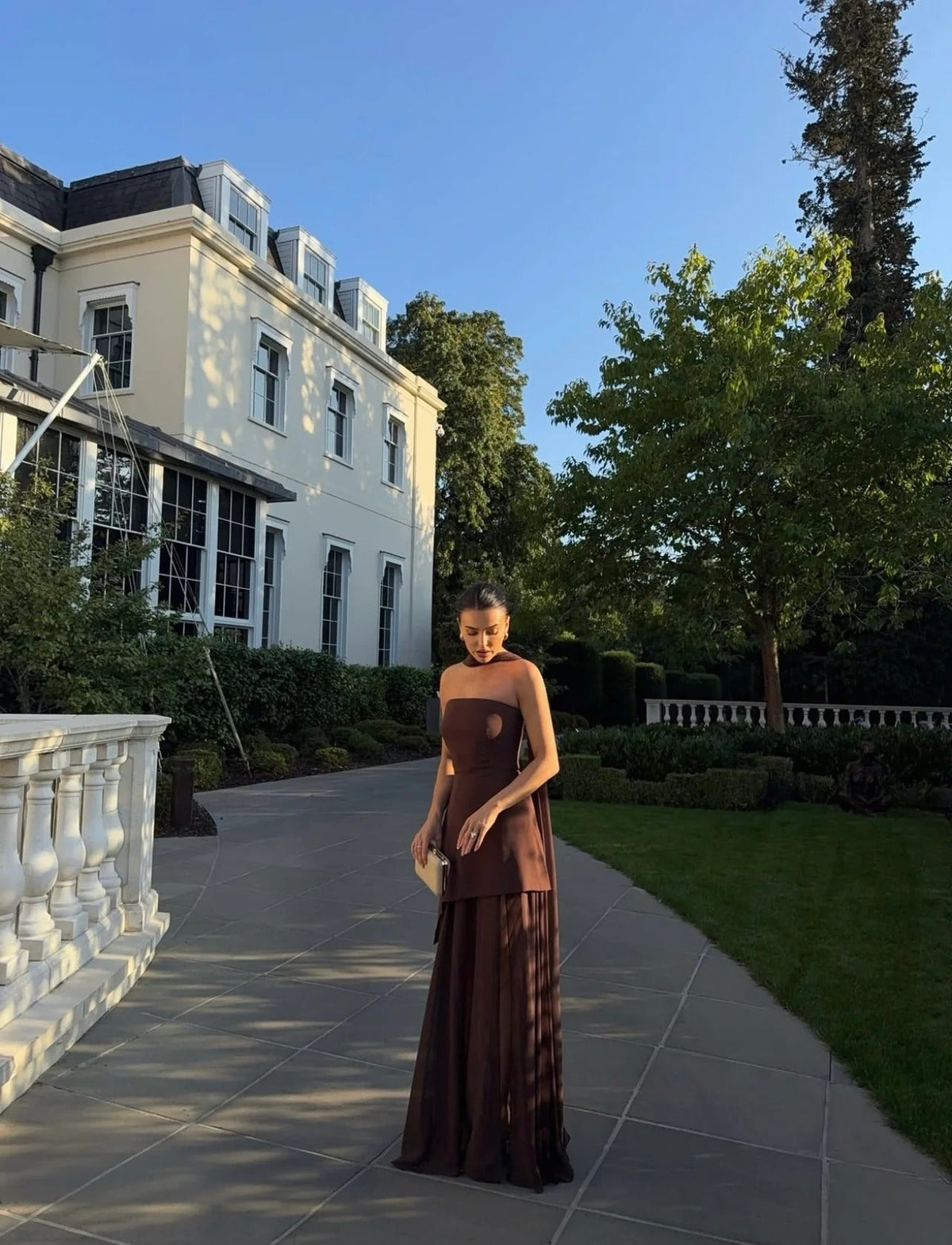 Delilah Asymmetric Sheer Maxi Dress with Scarf
