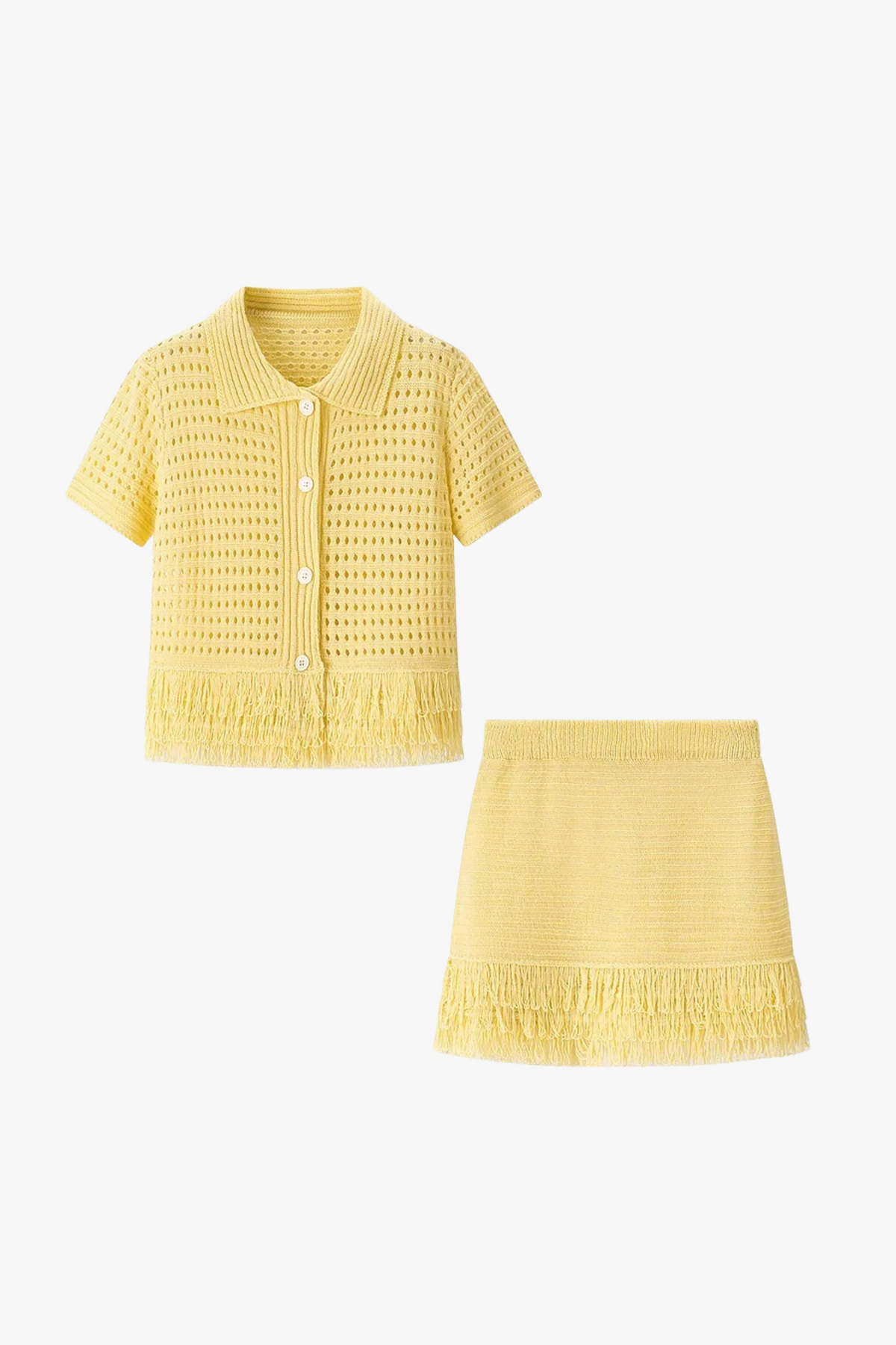 Camara Crochet Fringe Shirt & Skirt Set