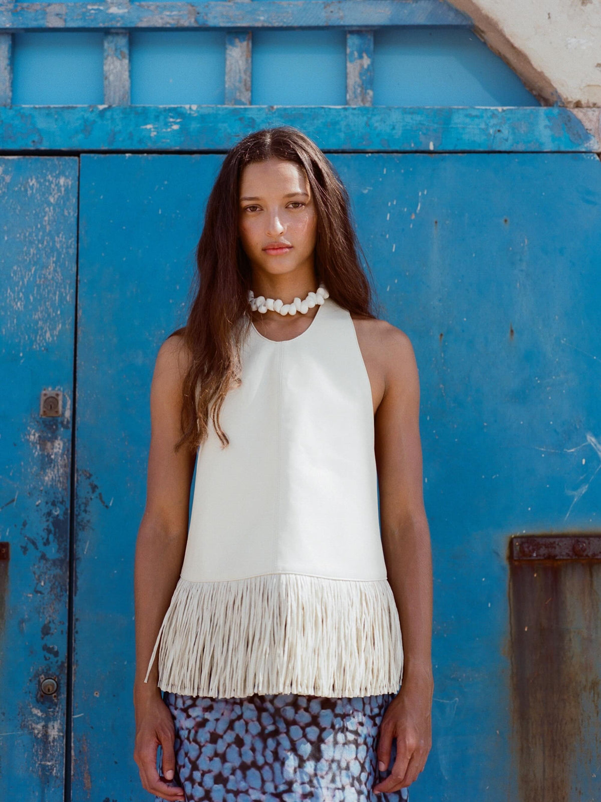 Delphine Faux Leather Fringe Halter Top