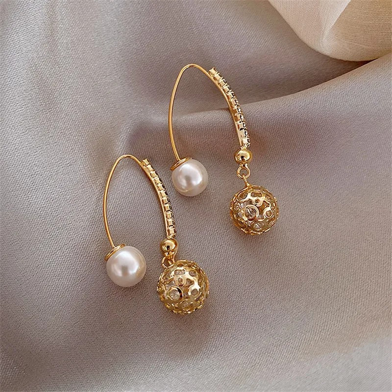 Vintage Gold & Pearl Dangle Earrings