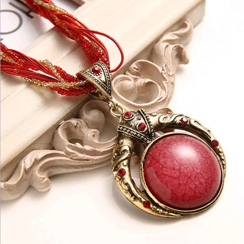 Vintage Red Stone Bohemian Pendant Necklace