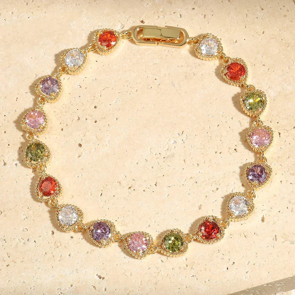 Vintage Gold Love Heart Rainbow Bracelet