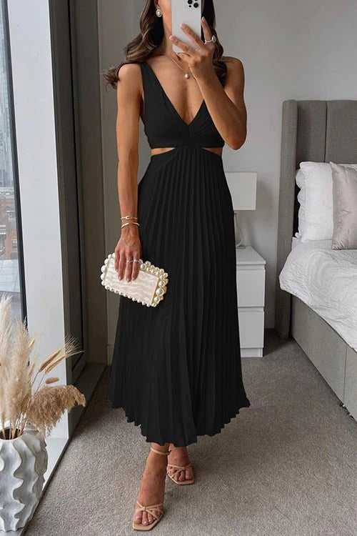 Diana Tricot Pleated Cut-out Maxi Dress