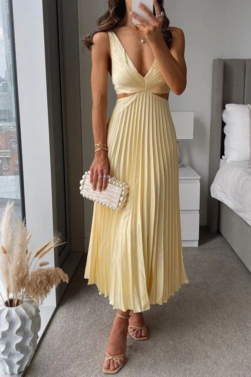 Diana Tricot Pleated Cut-out Maxi Dress