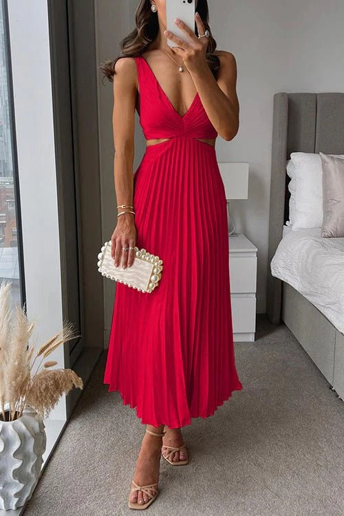 Diana Tricot Pleated Cut-out Maxi Dress