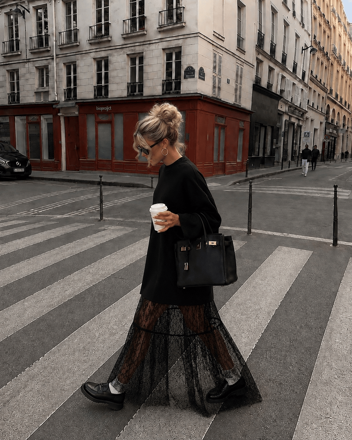 Diana Tricot Lace-Panel Oversized Sweater Dress