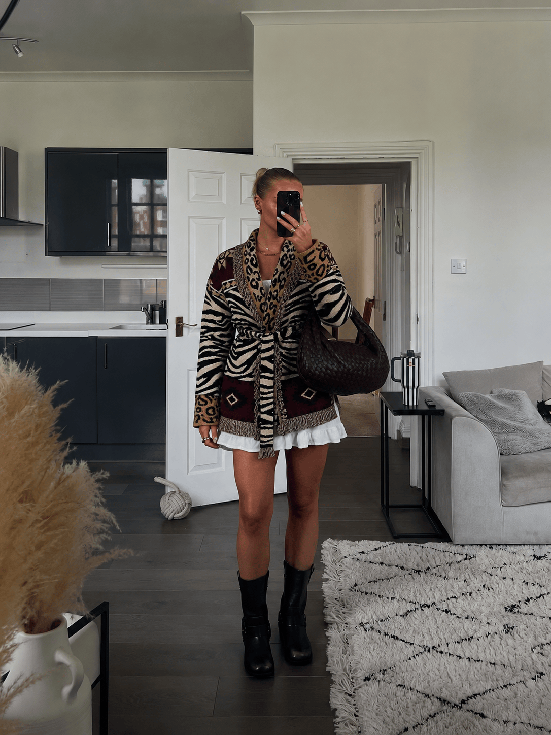Vintage Century Mixed-Print Fringe Cardigan Coat
