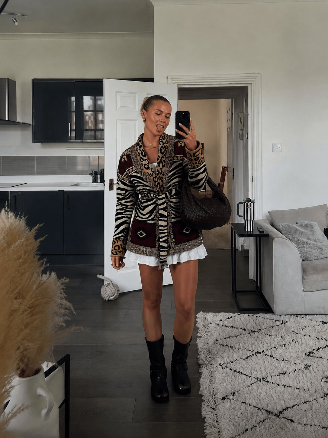 Vintage Century Mixed-Print Fringe Cardigan Coat
