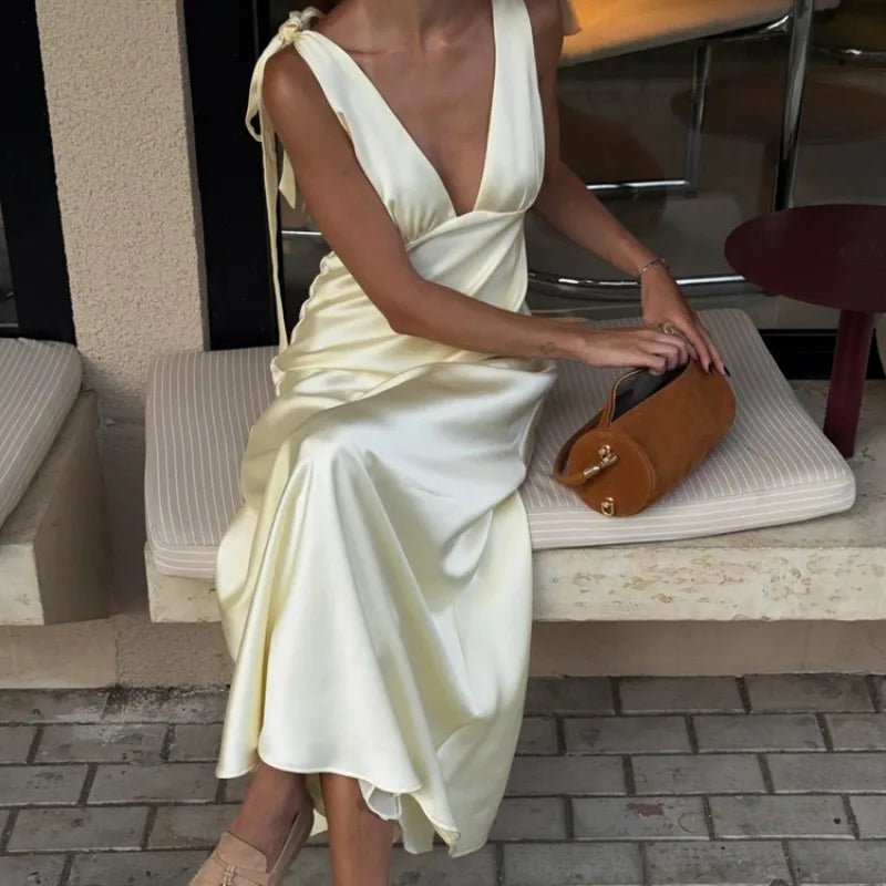 Kendall Satin Tie-Strap Maxi Dress