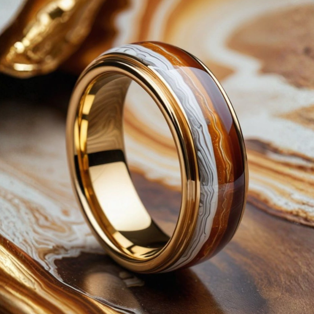 Vintage Marble Inlay Gold Band