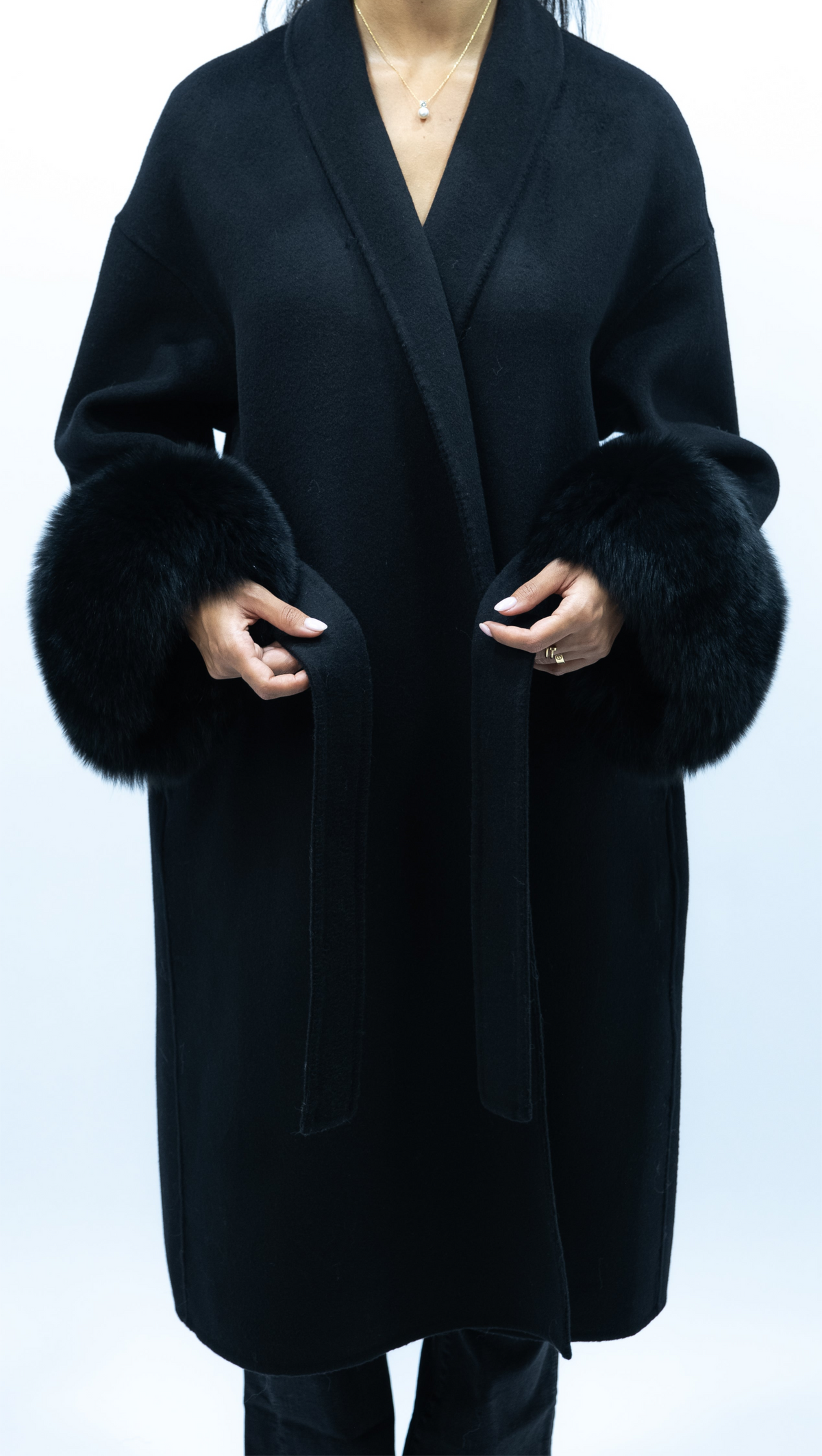 Diana Tricot Faux Fur Cuff Belted Coat
