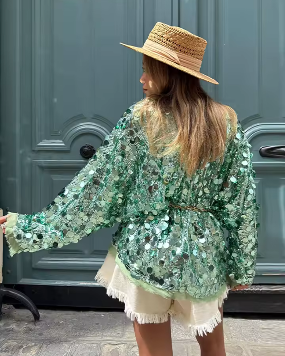 Mach & Aliza Sequin Kimono Top